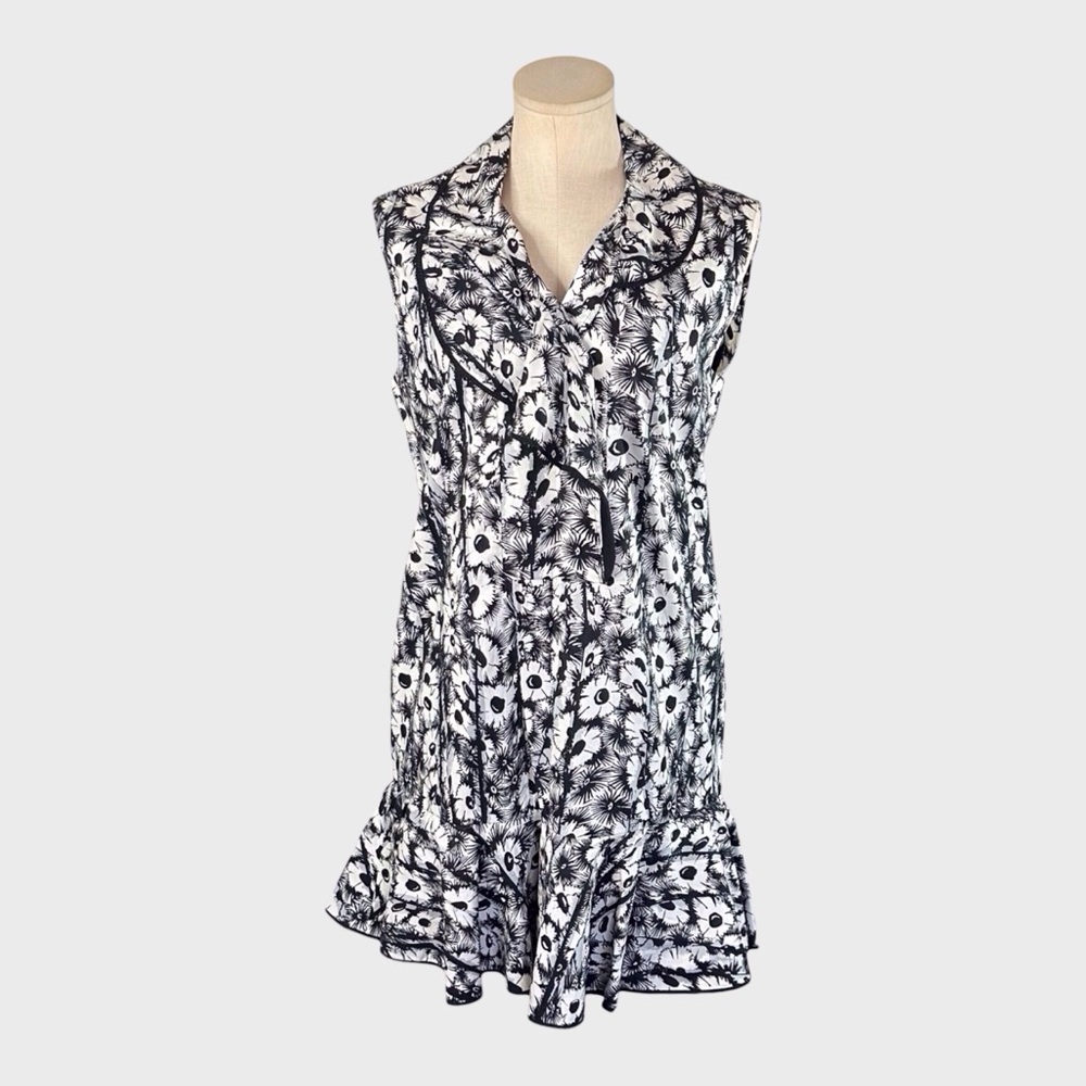 Kenzo Monochome Daisy Floral Sleeveless‎ Mini Shift Dress